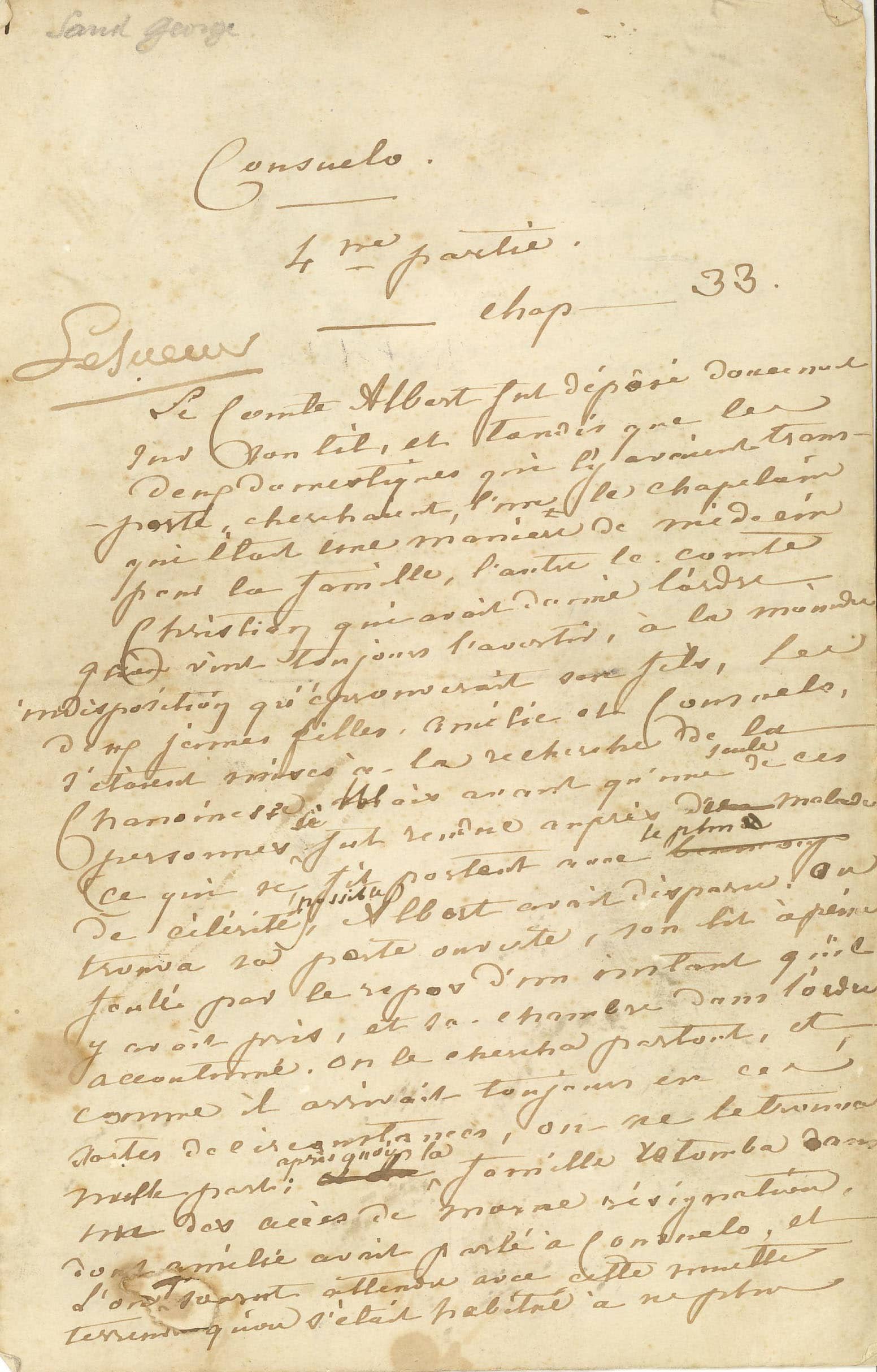 George SAND (1804-1876), Fragment de manuscrit de Consuelo, papier et encre, 1842, MLC 1967.1.321 - ©Musée George Sand et de la Vallée Noire