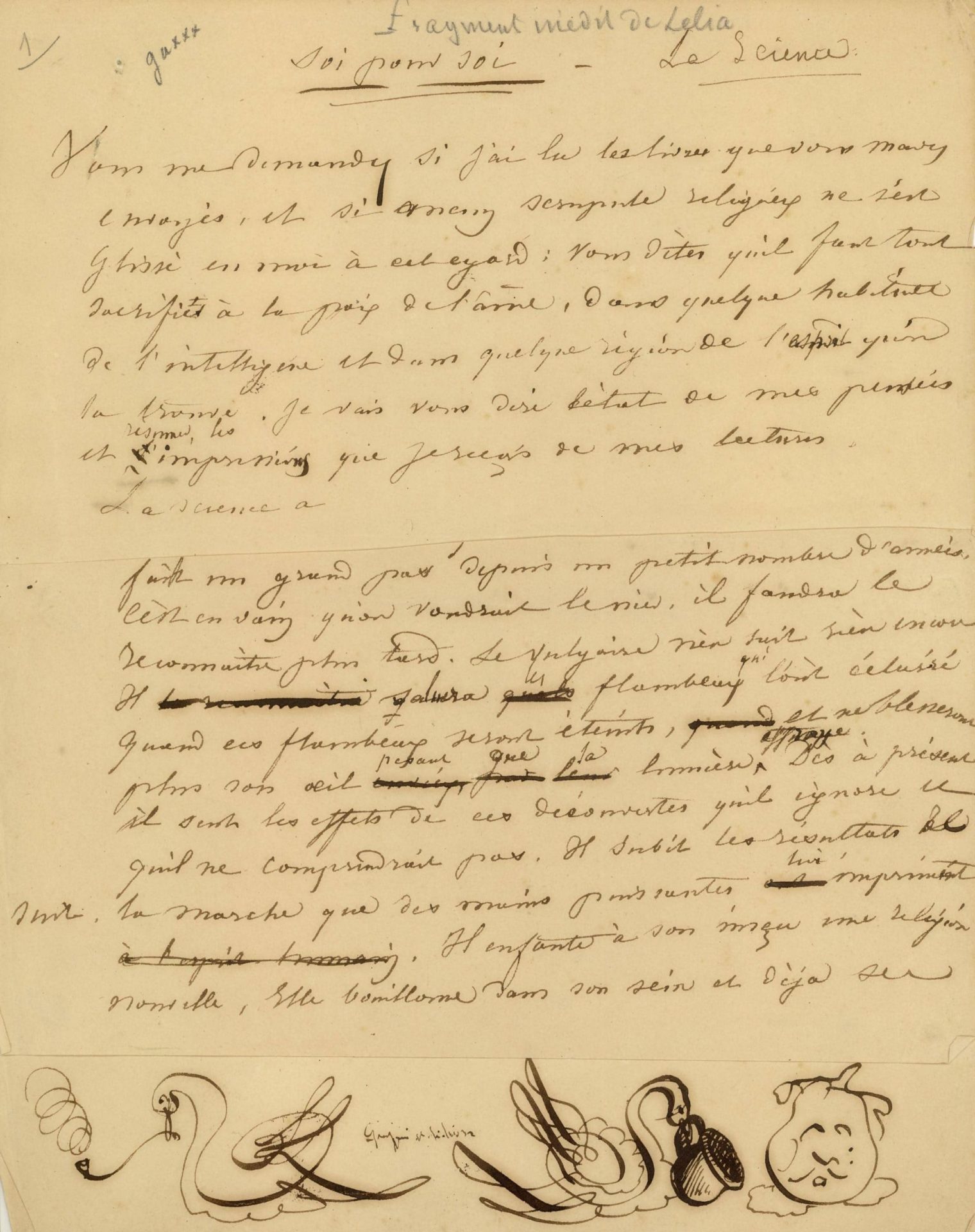 George SAND (1804-1876), Fragment de manuscrit de Lélia, papier et encre, 1839, MLC 1967.1.323 - ©Musée George Sand et de la Vallée Noire