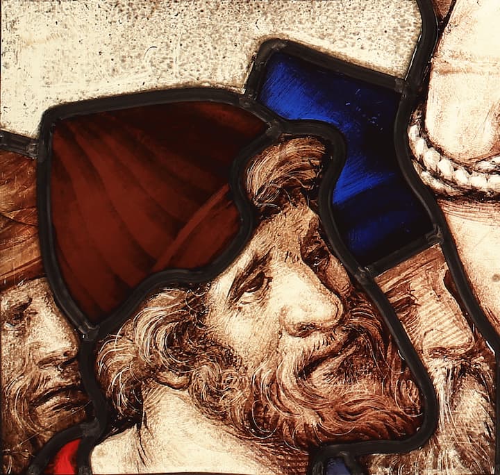 Détail du vitrail du martyre de Saint-Vincent par Jean Lécuyer, musée George Sand et de la Vallée Noire, La Châtre