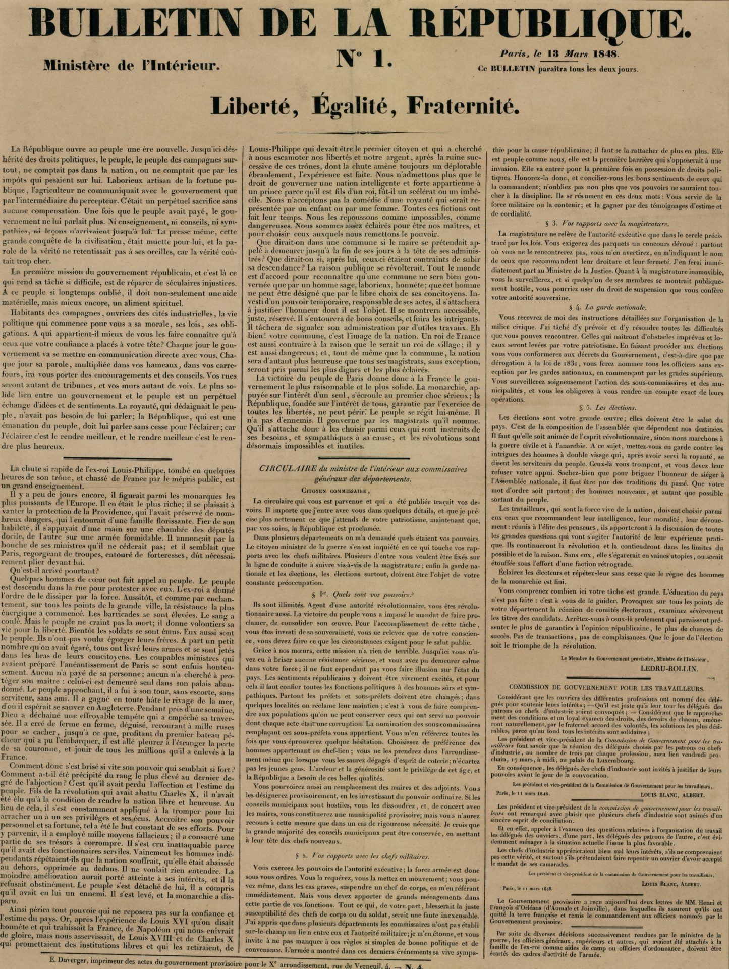 George SAND (1804-1876) et Gouvernement provisoire de la République de 1848, Bulletin de la République n°1, papier et encre, 1848, MLC 1967.1.487 - ©SAFIG
